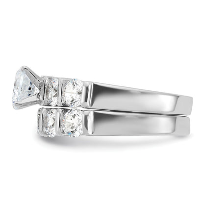 Sterling Silver Rhodium Plated Cz Engagement Ring And Wedding Band Two Piece Set