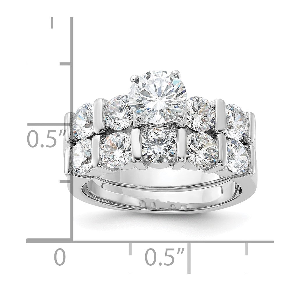 Sterling Silver Rhodium Plated Cz Engagement Ring And Wedding Band Two Piece Set