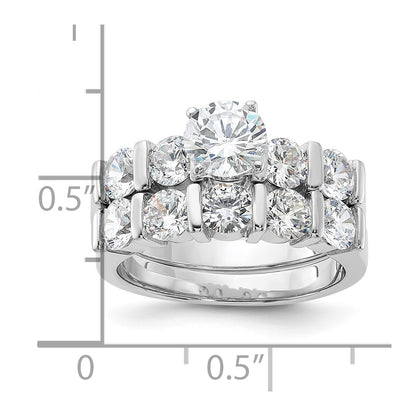 Sterling Silver Rhodium Plated Cz Engagement Ring And Wedding Band Two Piece Set