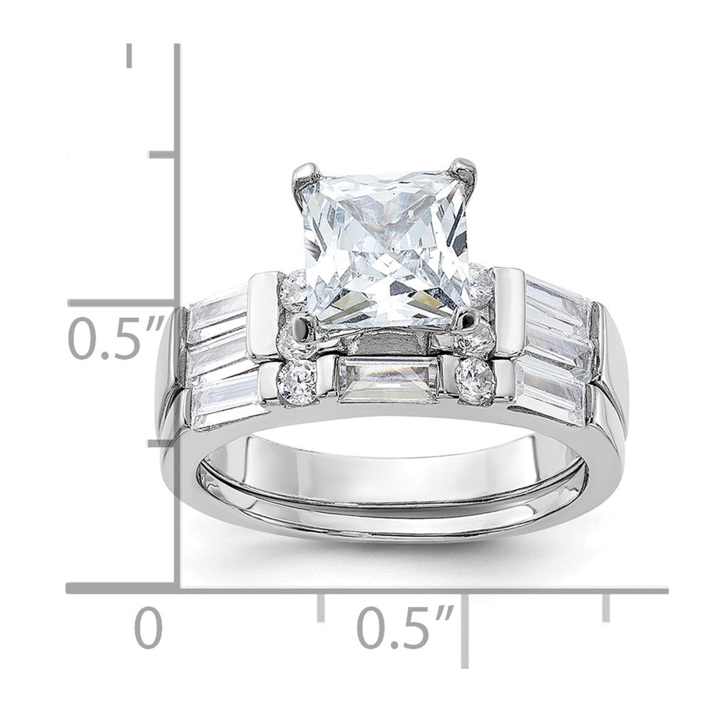 Sterling Silver Rhodium Plated Cz Engagement Ring And Wedding Band Two Piece Set