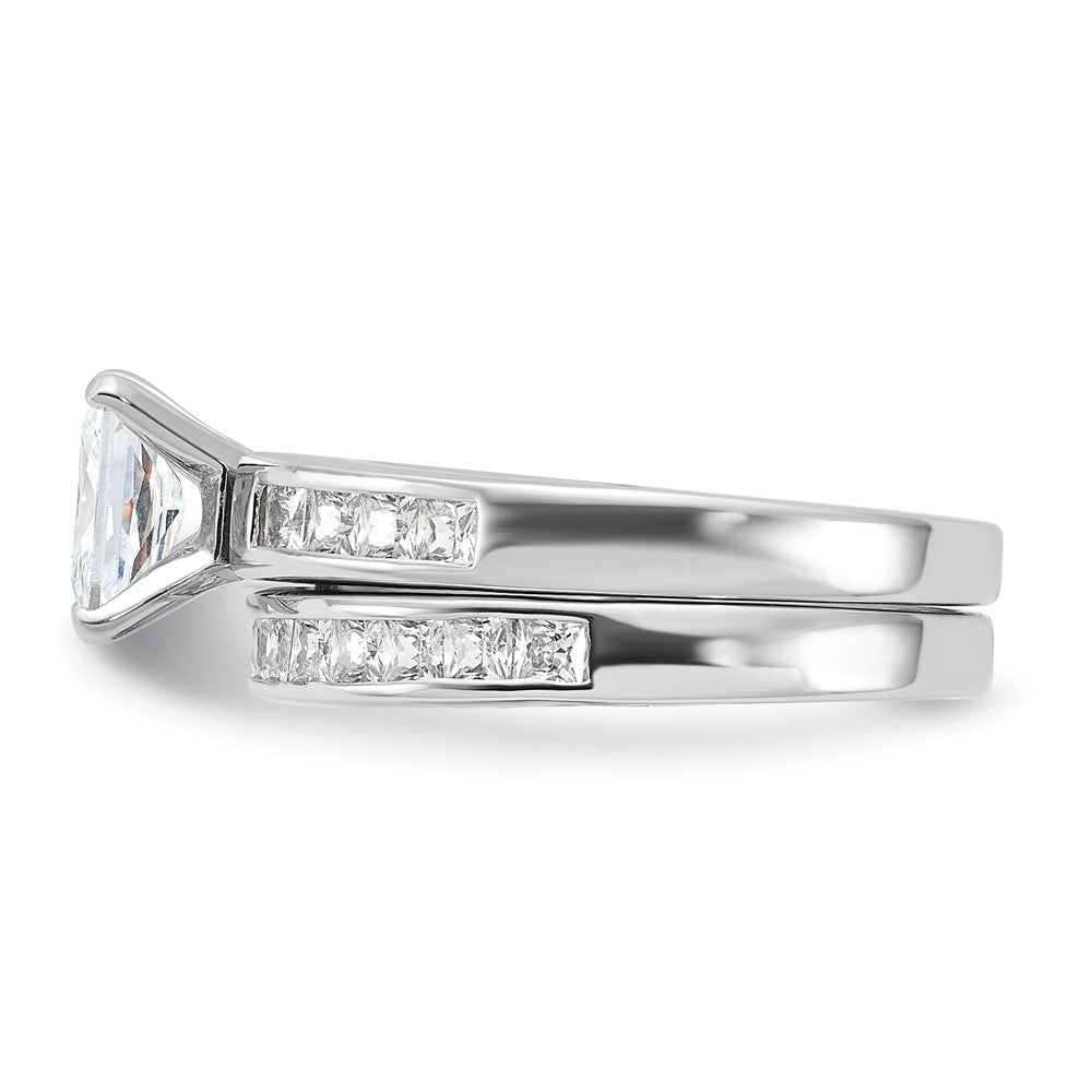Sterling Silver Rhodium Plated 2 Piece Cz Size 6 Wedding Set Ring