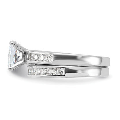 Sterling Silver Rhodium Plated 2 Piece Cz Size 6 Wedding Set Ring