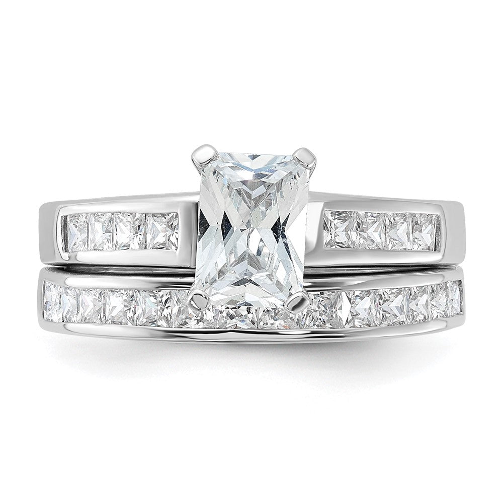 Sterling Silver Rhodium Plated 2 Piece Cz Size 6 Wedding Set Ring