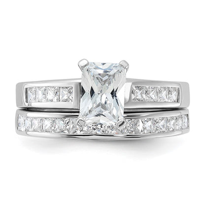Sterling Silver Rhodium Plated 2 Piece Cz Size 6 Wedding Set Ring