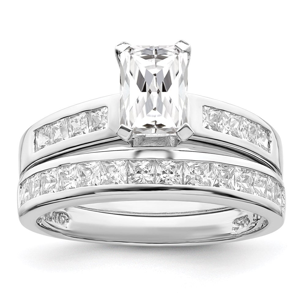 Sterling Silver Rhodium Plated 2 Piece Cz Size 6 Wedding Set Ring