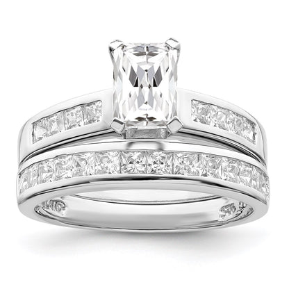 Sterling Silver Rhodium Plated 2 Piece Cz Size 6 Wedding Set Ring