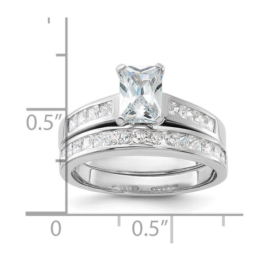 Sterling Silver Rhodium Plated 2 Piece Cz Size 6 Wedding Set Ring