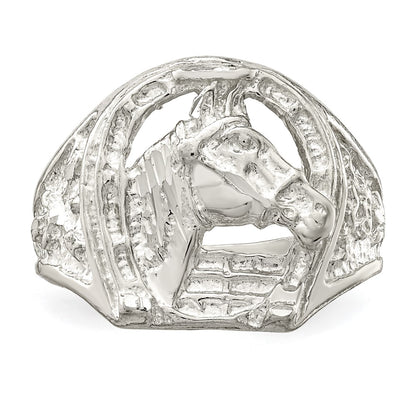 Sterling Silver Horseshoe With Horse Head Ring