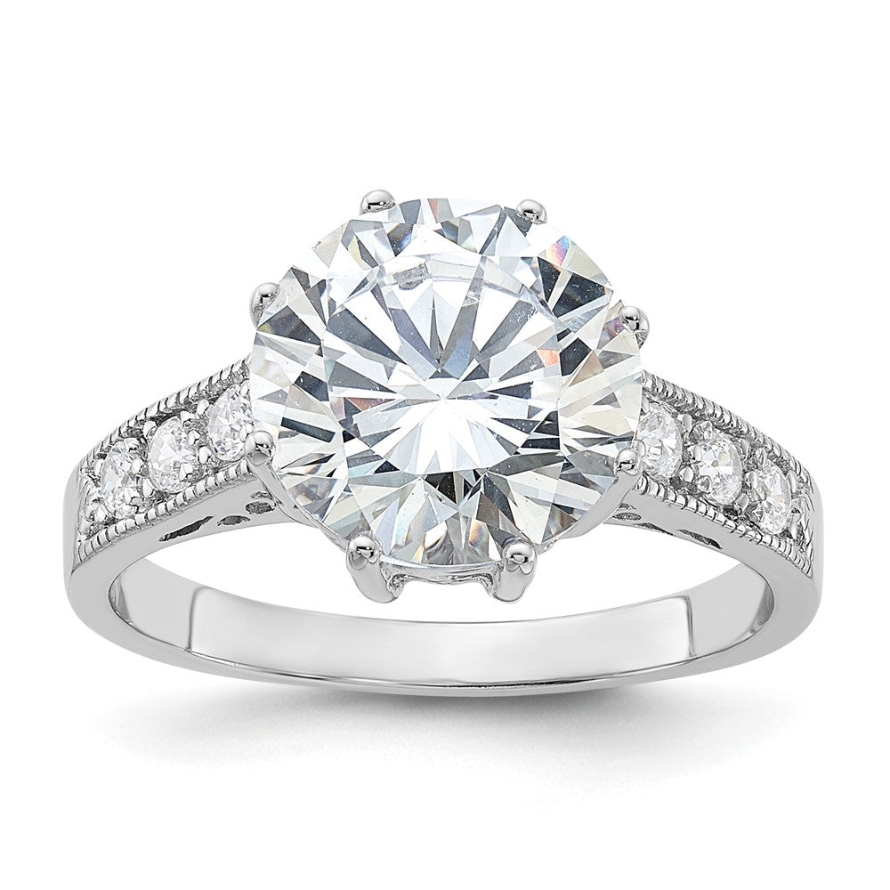 Sterling Silver Rhodium Plated Cz Ring