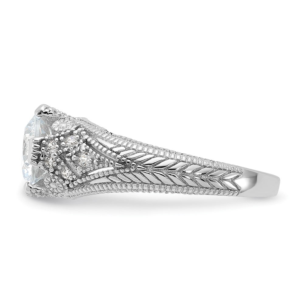 Sterling Silver Rhodium Plated Cz Antique Style Ring