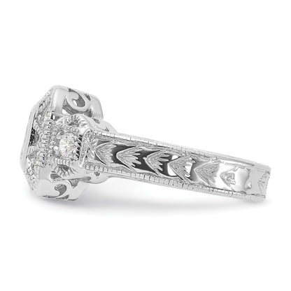 Sterling Silver Rhodium Plated Cz Antique Style Ring