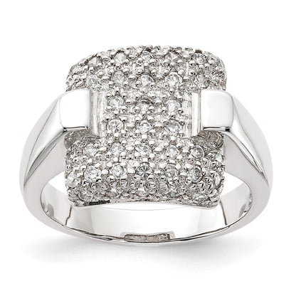 Sterling Silver Pave Cz Square Ring (Size 7 Only)