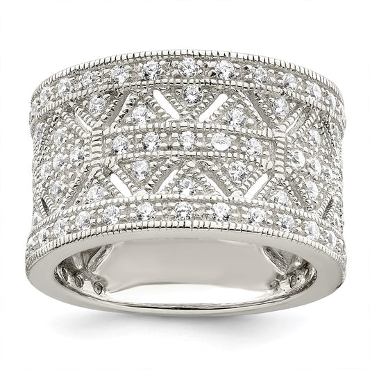Sterling Silver Rhodium Plated Polished Cz Vintage Ring
