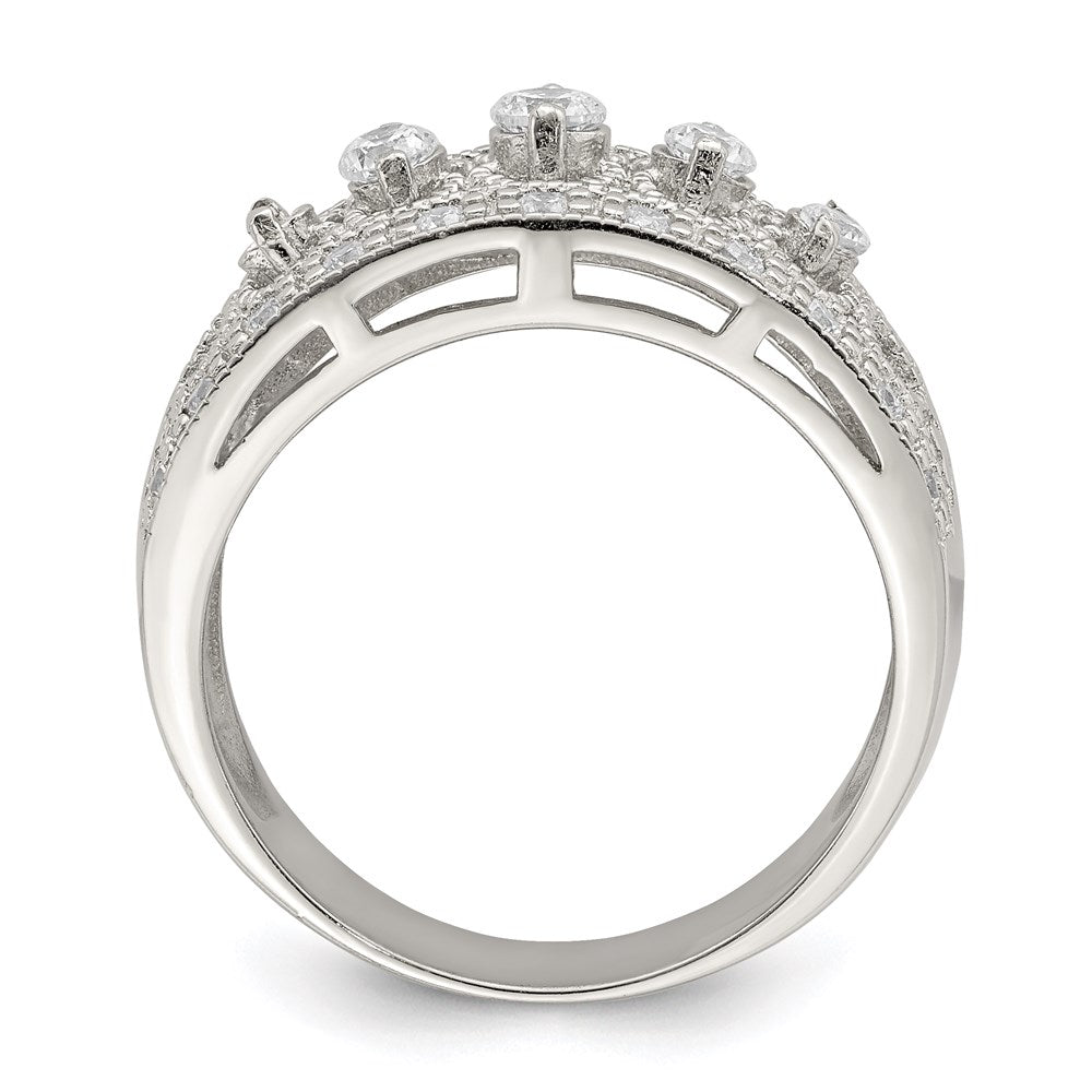 Sterling Silver Rhodium Plated Polished Cz Vintage Ring