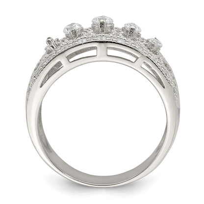 Sterling Silver Rhodium Plated Polished Cz Vintage Ring