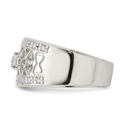 Sterling Silver Rhodium Plated Polished Cz Vintage Ring