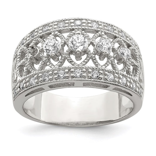 Sterling Silver Rhodium Plated Polished Cz Vintage Ring
