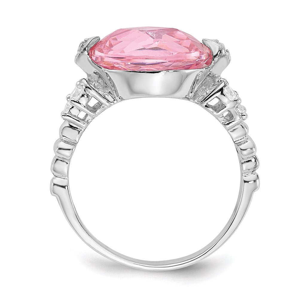 Sterling Silver Rhodium Plated Pink And Clear Cz Ring