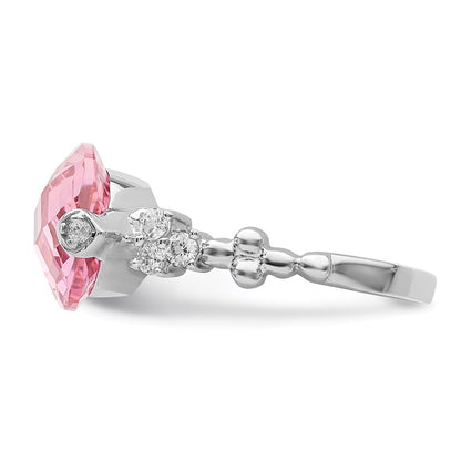 Sterling Silver Rhodium Plated Pink And Clear Cz Ring