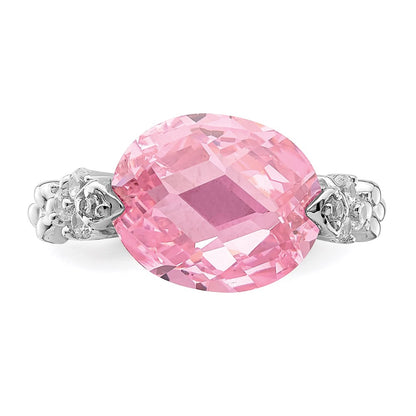 Sterling Silver Rhodium Plated Pink And Clear Cz Ring