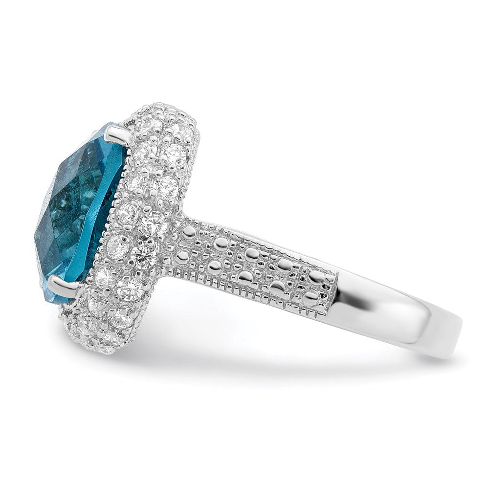 Sterling Silver Rhodium Plated Blue Cz Ring