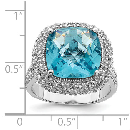 Sterling Silver Rhodium Plated Blue Cz Ring