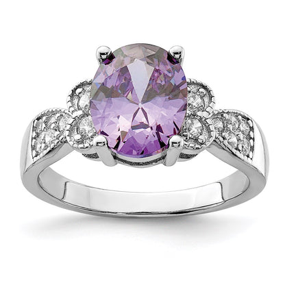 Sterling Silver Purple And Clear Cz Ring