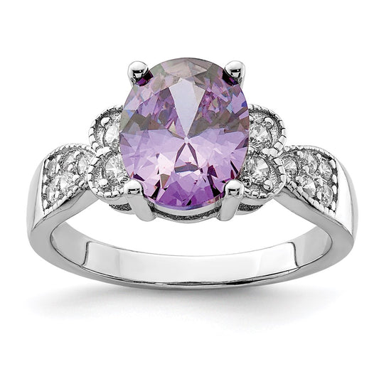 Sterling Silver Purple And Clear Cz Ring