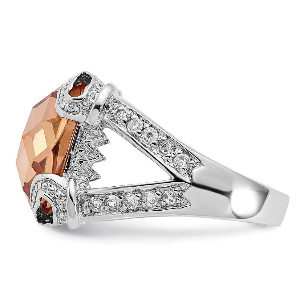 Sterling Silver Polished Champagne & Clear Cz Ring