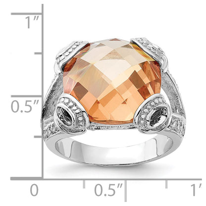 Sterling Silver Polished Champagne & Clear Cz Ring