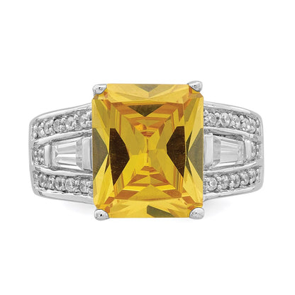 Sterling Silver Yellow & Clear Cz Ring