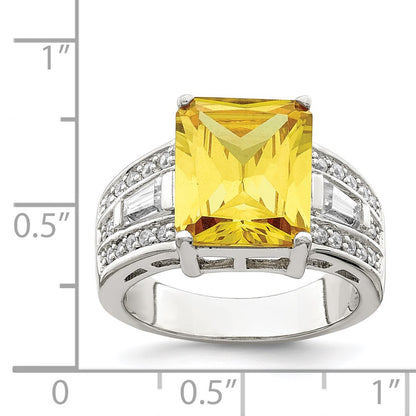 Sterling Silver Yellow & Clear Cz Ring