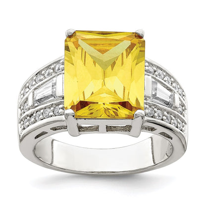 Sterling Silver Yellow & Clear Cz Ring