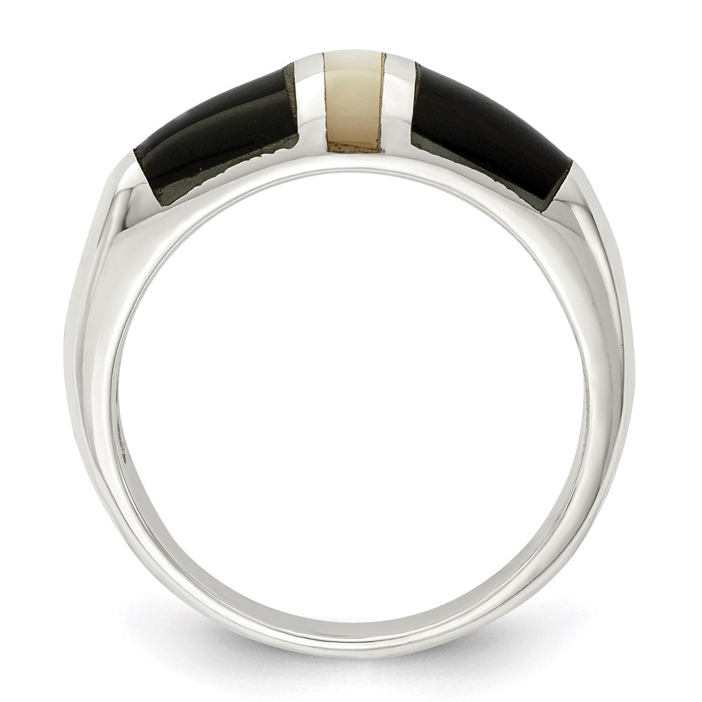 Sterling Silver Onyx & Mother Of Pearl Ring