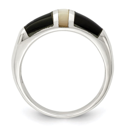 Sterling Silver Onyx & Mother Of Pearl Ring