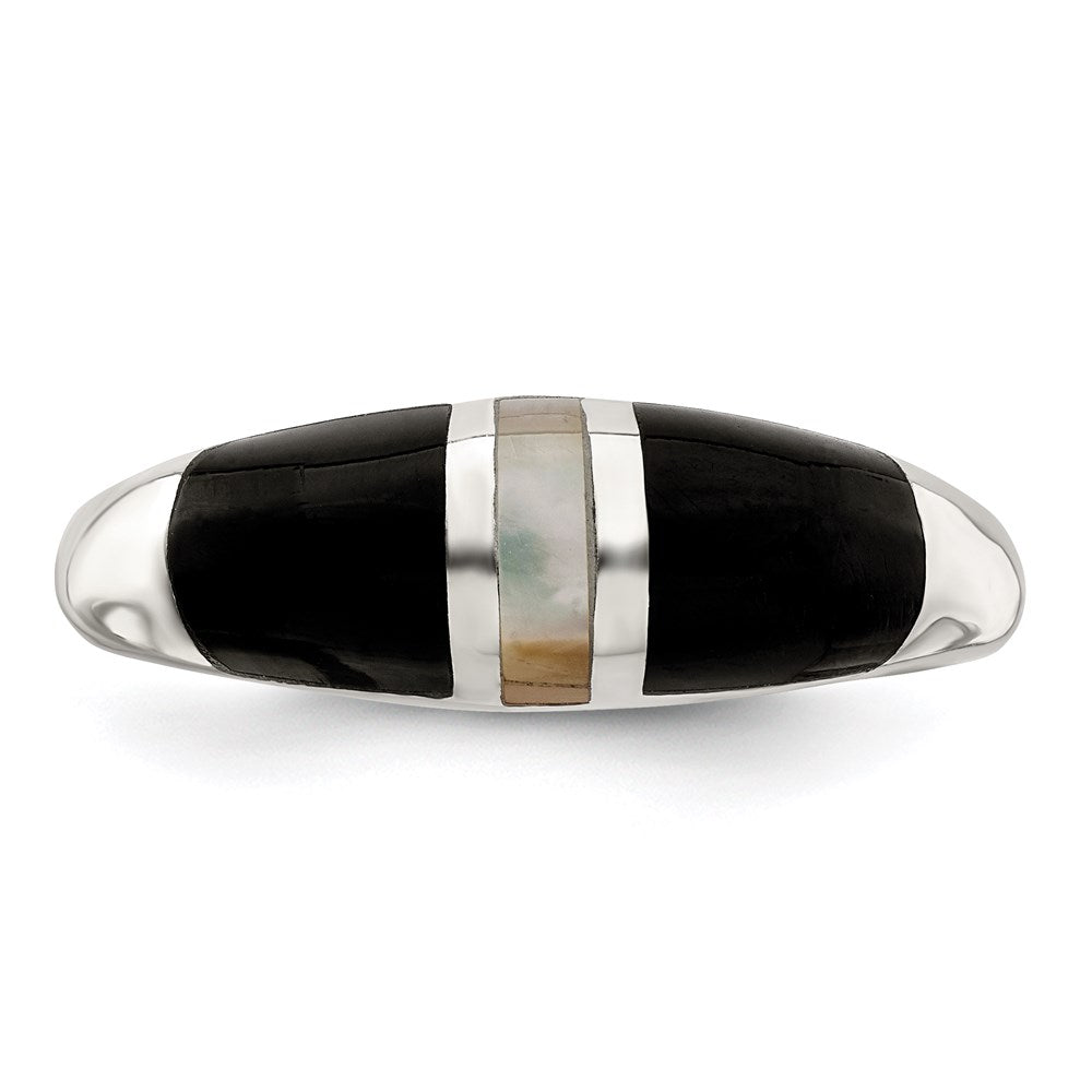 Sterling Silver Onyx & Mother Of Pearl Ring