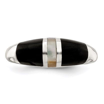 Sterling Silver Onyx & Mother Of Pearl Ring