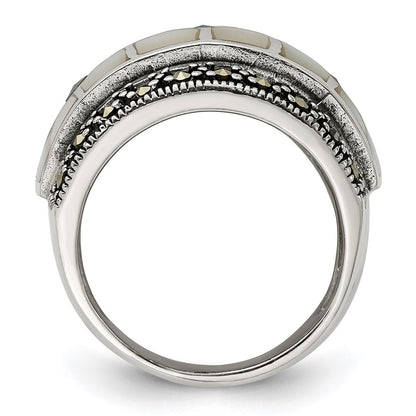 Sterling Silver Marcasite & Mother Of Pearl Ring