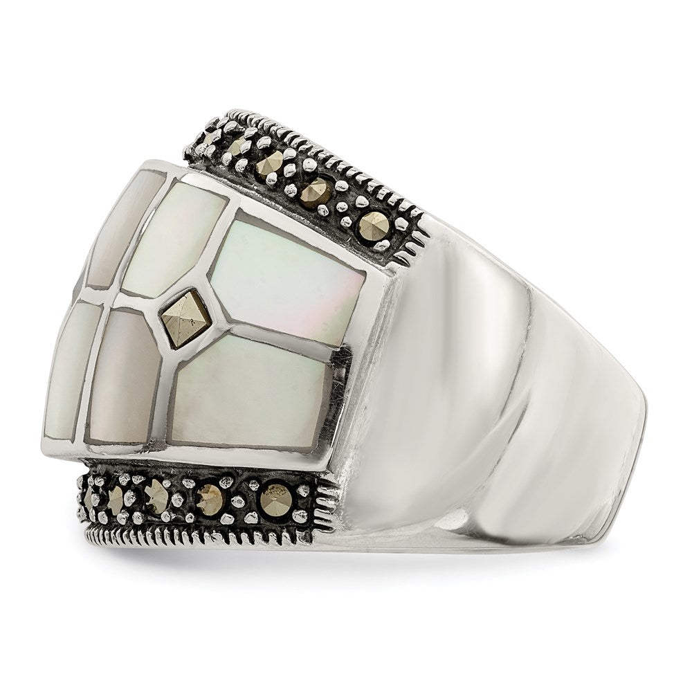 Sterling Silver Marcasite & Mother Of Pearl Ring