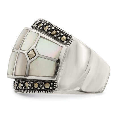Sterling Silver Marcasite & Mother Of Pearl Ring