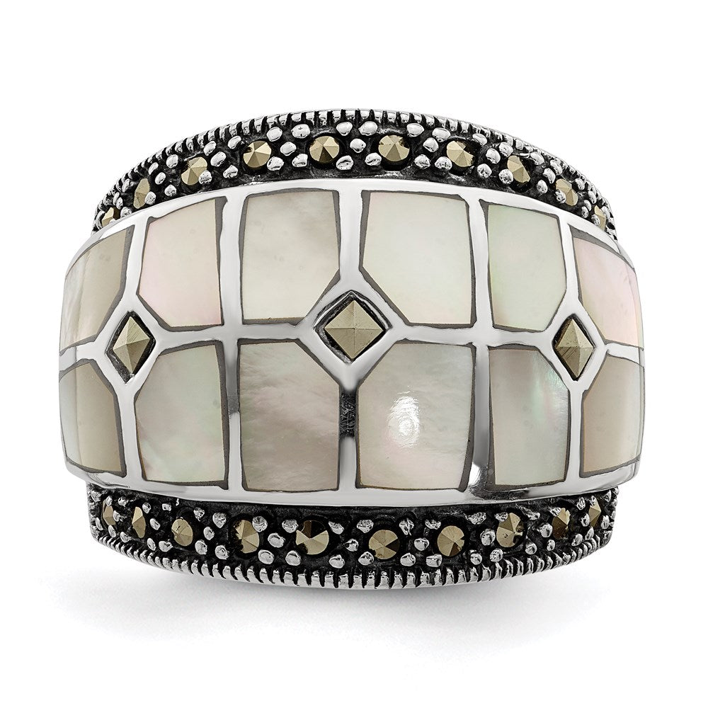 Sterling Silver Marcasite & Mother Of Pearl Ring