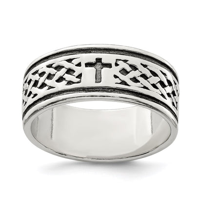 Sterling Silver Cross & Weave Design Ring