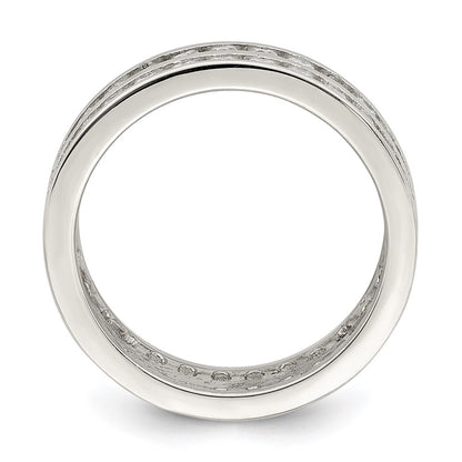Sterling Silver Rhodium Plated Double Row Cz Band (Size 6 Only)