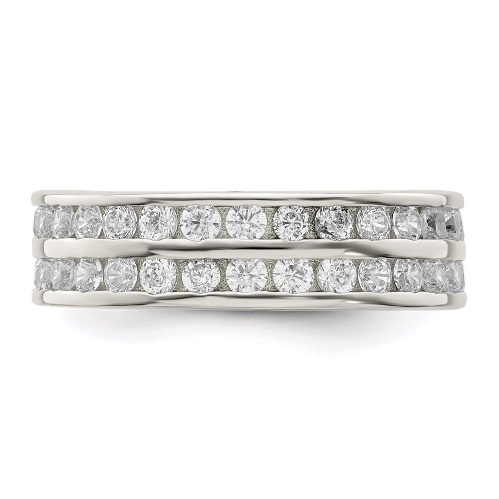 Sterling Silver Rhodium Plated Double Row Cz Band (Size 6 Only)