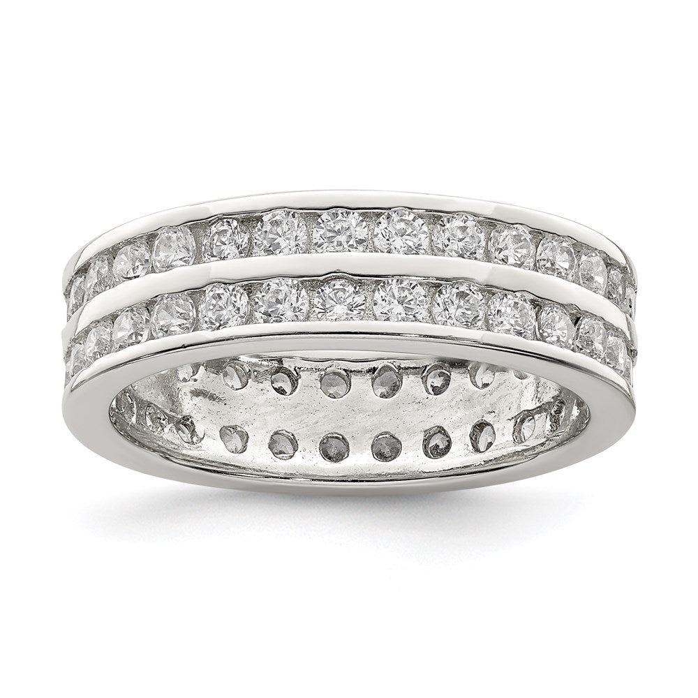 Sterling Silver Rhodium Plated Double Row Cz Band (Size 6 Only)