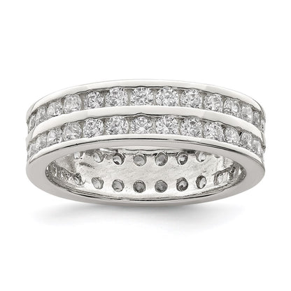 Sterling Silver Rhodium Plated Double Row Cz Band (Size 6 Only)