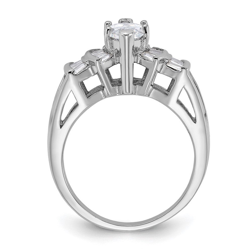 Sterling Silver Rhodium Plated Marquise Shape Center Cz Ring