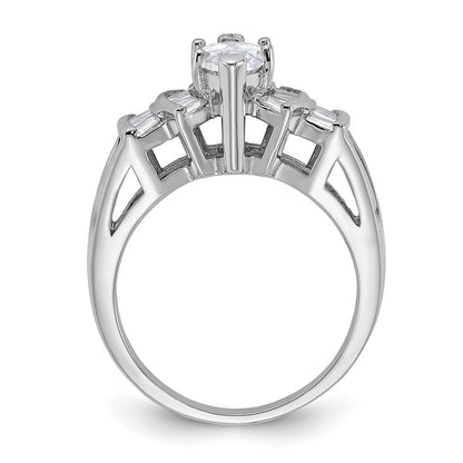 Sterling Silver Rhodium Plated Marquise Shape Center Cz Ring