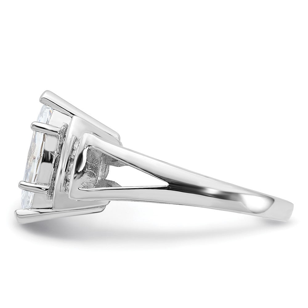 Sterling Silver Rhodium Plated Marquise Shape Center Cz Ring