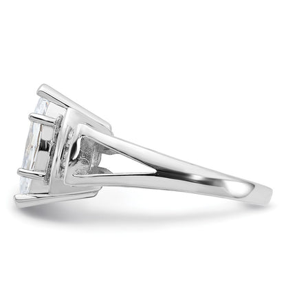 Sterling Silver Rhodium Plated Marquise Shape Center Cz Ring